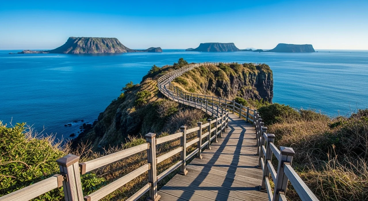 1. 제주 송악산 둘레길: 바다 위를 걷는 듯한 평탄한 데크